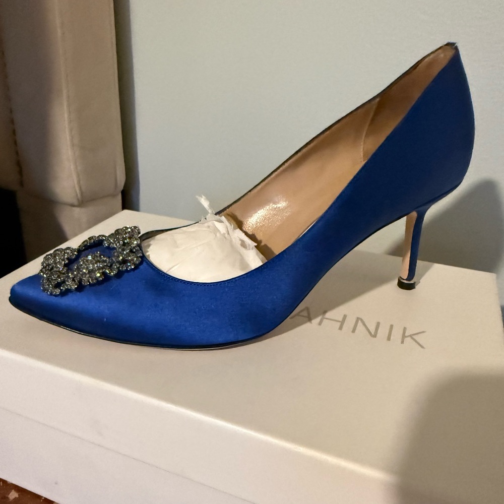 Manolo Blahnik Hangisi 70mm satin blue heels - sz 39.5 - Picture 2 of 13